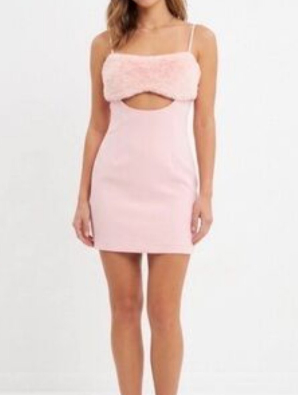 Naked Wardrobe Pink Faux Fur Trim Mini Dress Sz S New